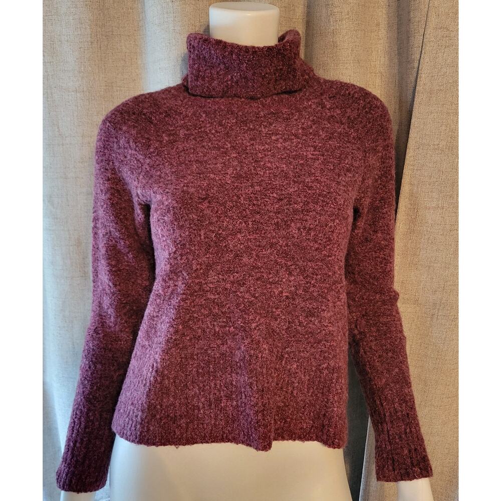 LL Bean Sweater Women's XS Merino Wool Blend Mohair Turtleneck Heathered Plum